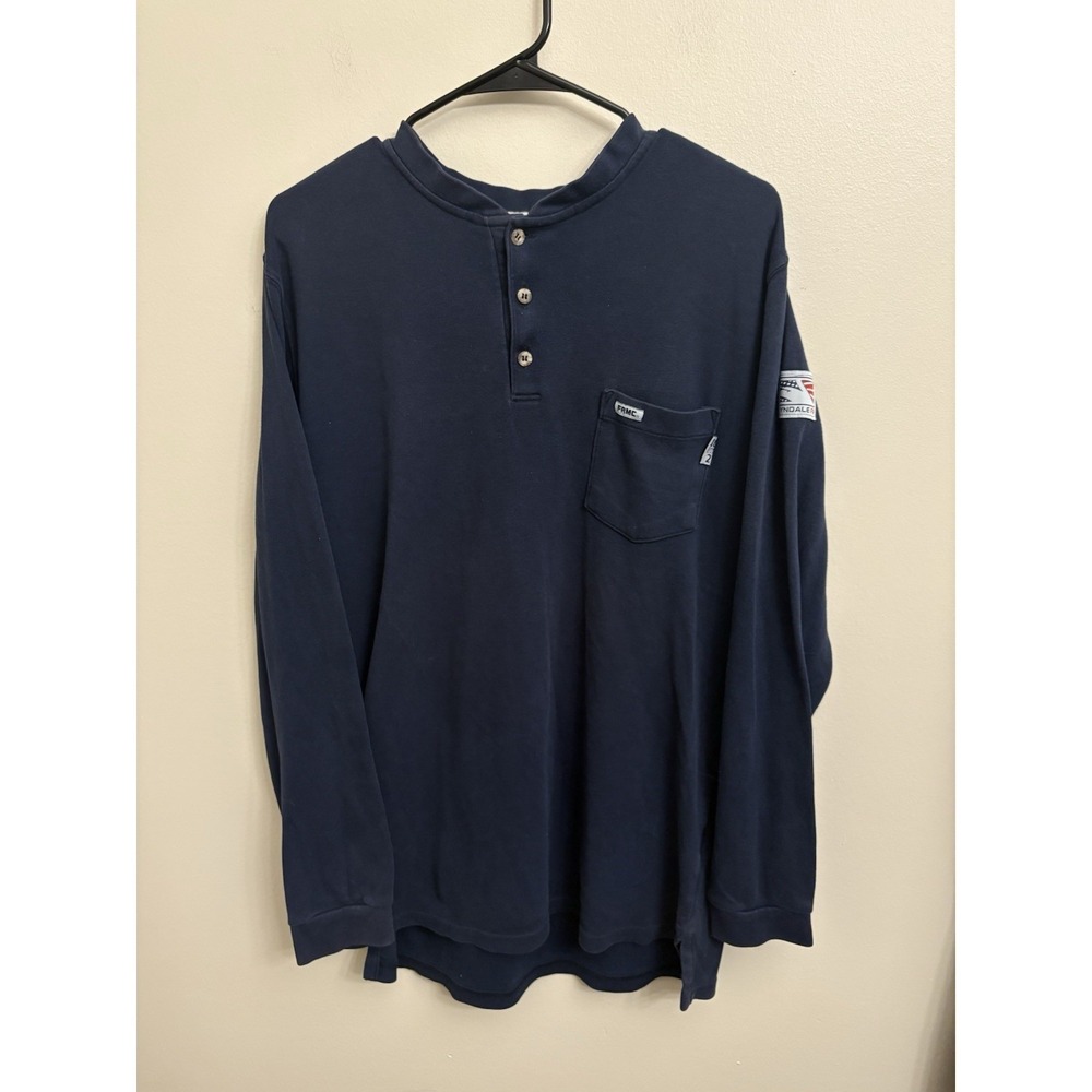 Vtg Tyndale FRMC Men's Large Navy Blue Henley FR Shirt Flame Resistant USA Made